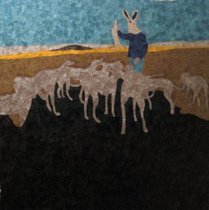 02. Alice ASSOULINE - Scène de chasse au lièvre - collage - 160 x 160 cm - (...)