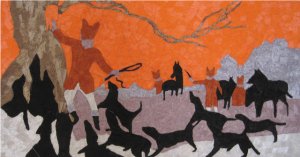 04. Alice ASSOULINE - Scène de chasse au renard - collage - 100 x 180 cm - (...)