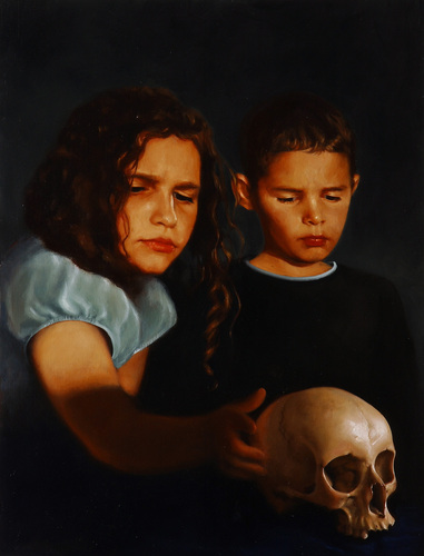 02. David Nicholson - Ellysha and Evan with skull - 2002/2005 - Huile sur (...)