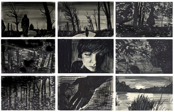 02. Clement PAGE - dessin encre sur papier, extrait d'un storyboard du film (...)